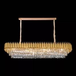 Lustre Pendente Retangular 120x35cm Metal e Cristal Dourado e Transparente