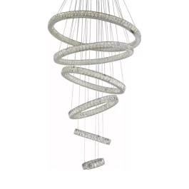 Lustre Pendente LED Redondo 3000K 125W Bivolt Ø100cm Inox e Cristal Cromado e Transparente