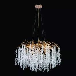 Lustre Pendente Ø80cm Metal e Cristal Dourado e Transparente