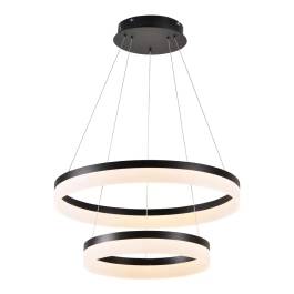 Pendente LED Duplo 3000K 63W Bivolt Ø60cm Metal e Acrílico Preto