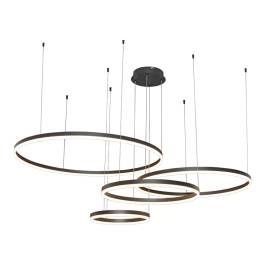 Conjunto de Pendentes LED Redondo Quádruplo 3000K 175W Bivolt Ø100cm Metal e Acrílico Preto