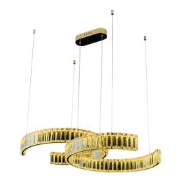 Pendente LED 3000K 50W Bivolt Ø72x50cm Metal e Cristal Dourado e Transparente
