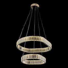 Pendente LED Duplo 3000K 58W Bivolt Ø60cm Metal e Cristal Dourado