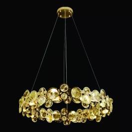 Pendente Redondo Ø80x20cm Inox e Cristal Dourado e Transparente