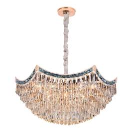 Lustre Pendente Redondo Ø60x35cm Metal e Cristal Dourado e Champanhe