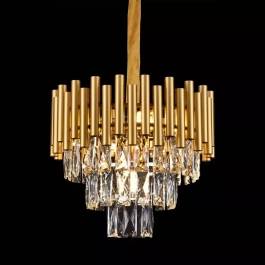 Lustre Pendente Ø38x28cm Metal e Cristal Dourado e Transparente