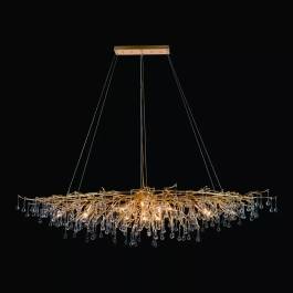 Lustre Pendente Ø120x45cm Metal e Cristal Dourado e Transparente
