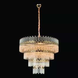 Lustre Pendente Redondo Ø80x55cm Metal e Cristal Dourado e Transparente