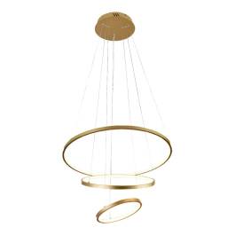 Pendente LED Redondo Triplo 3000K 48W Bivolt Ø60cm Metal e Silicone Dourado