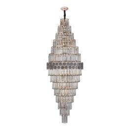 Lustre Pendente 165xØ60cm Metal e Cristal Dourado, Preto e Transparente