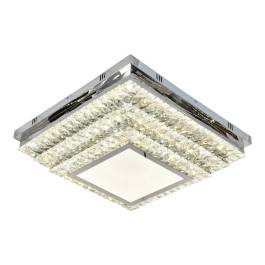 Plafon de Sobrepor LED Quadrado 3000K/4000K/6000K Multitemperatura 72W Bivolt 60x60cm Inox e Cristal Cromado e Transparente