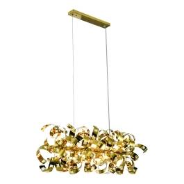 Pendente Retangular 38x110x38cm Inox e Cristal Dourado e Transparente