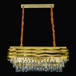 Lustre Pendente 39x80x30cm Metal e Cristal Dourado e Transparente