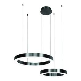 Conjunto de Pendentes LED Redondo Duplo 3500K 63W Bivolt Ø60cm Inox e Acrílico Preto