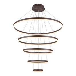 Pendente LED Redondo Quíntuplo 3000K 188W Bivolt Ø100cm Alumínio e Acrílico Marrom