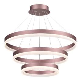 Pendente LED Redondo Triplo 3000K 110W Bivolt Ø80cm Metal e Acrílico Marrom