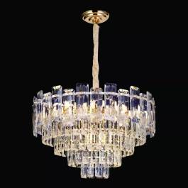 Lustre Pendente Redondo Ø55x36cm Metal e Cristal Dourado e Transparente