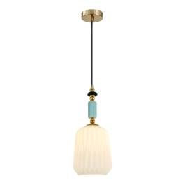 Pendente 49xØ26cm Metal, Vidro e Cerâmica Dourado e Branco