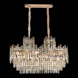 Lustre Pendente Retangular 54x80x35cm Metal e Cristal Dourado e Transparente