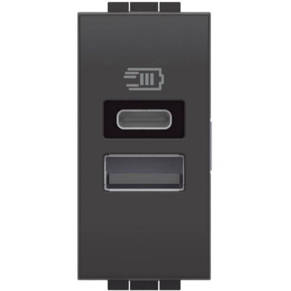 Carregador USB-A+C 15W 3A 1Mod Anthracite - Living Light