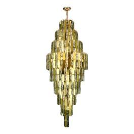 Lustre Pendente 180xØ60cm Inox e Cristal Dourado e Transparente