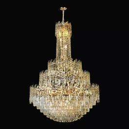 Lustre Pendente Ø100x150cm Metal e Cristal Dourado e Transparente