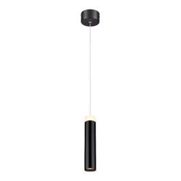Pendente LED Cilíndrico 3000K 7W Bivolt Ø4x20cm Alumínio e Acrílico Preto