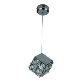 Pendente LED Quadrado 3000K 9W Bivolt 11x11cm Inox e Cristal Cromado