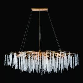 Lustre Pendente Ø150x50cm Metal e Cristal Dourado e Transparente