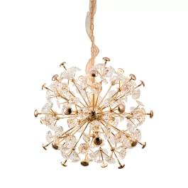 Pendente Ø62cm Metal e Cristal Dourado e Transparente