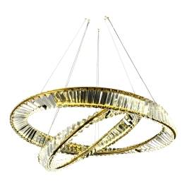 Pendente LED Redondo Duplo 3000K 80W Bivolt Ø80cm Metal e Cristal Dourado