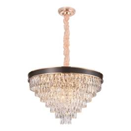 Lustre Pendente Redondo Ø80x52cm Metal e Cristal Dourado, Preto e Transparente