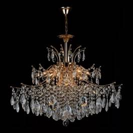 Lustre Pendente Ø80x65cm Metal e Cristal Dourado e Transparente