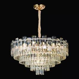 Lustre Pendente Redondo Ø75x45cm Metal e Cristal Dourado e Transparente
