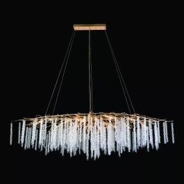 Lustre Pendente Ø180x55cm Metal e Cristal Dourado e Transparente