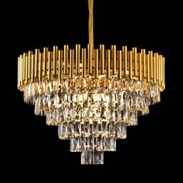 Lustre Pendente Ø72x43cm Metal e Cristal Dourado e Transparente