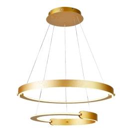 Pendente LED Redondo Duplo 3000K 126W Bivolt Ø60cm Alumínio e Acrílico Dourado