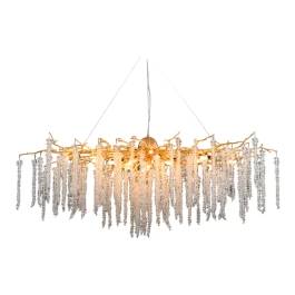 Pendente 50x120x55cm Metal e Cristal Dourado