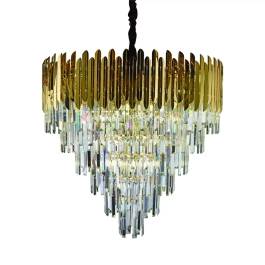 Lustre Pendente Redondo Ø58x60cm Metal e Cristal Dourado e Transparente