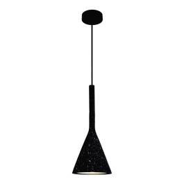 Pendente Cônico Ø15x35cm Metal, Concreto e Pedra Preto