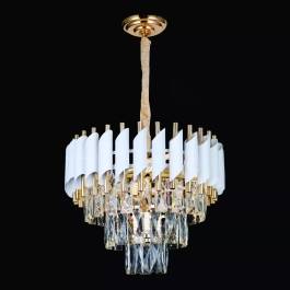 Lustre Pendente Redondo Ø40x29cm Metal e Cristal Branco