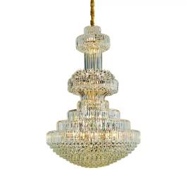 Lustre Pendente Ø120x180cm Metal e Cristal Dourado e Transparente