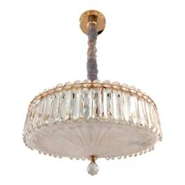 Lustre Pendente Redondo Ø50x22cm Metal e Cristal Dourado e Transparente