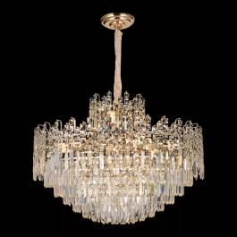 Lustre Pendente Redondo Ø80x63cm Metal e Cristal Dourado e Transparente