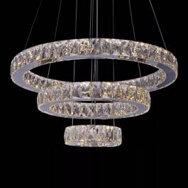 Pendente LED Redondo Triplo 3000K/4000K/6000K Multitemperatura 90W Bivolt Ø60cm Metal e Cristal Cromado