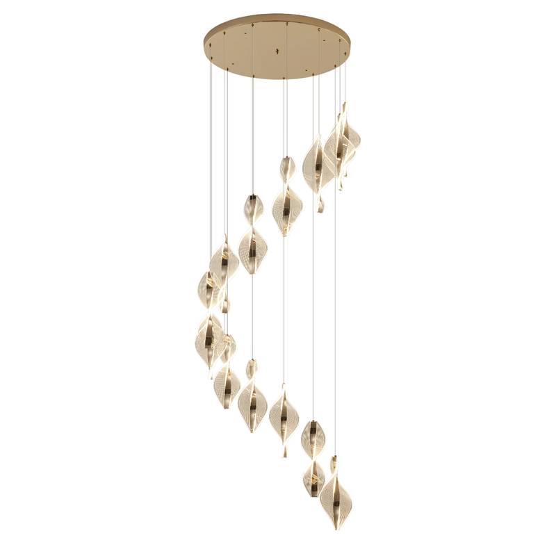 Pendente Led Acrilico E Aluminio Dourado 130w 3000k Leaf