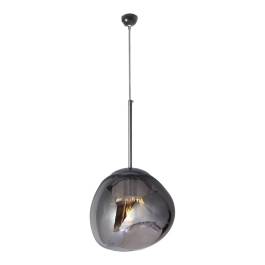 Pendente Redondo Ø28x120cm Metal e Vidro Cromado e Fumê