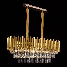 Lustre Pendente 28x76x26cm Metal e Cristal Dourado e Transparente