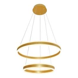Pendente LED Redondo Duplo 3000K 126W Bivolt Ø60cm Metal e Acrílico Dourado