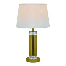 Abajur 56xØ30cm Metal, Cristal e Linho Bronze, Transparente e Branco